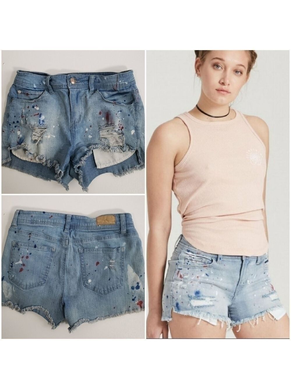 Adam Levine Paint Splatter 9" High Rise Distressed Shorts Size 7